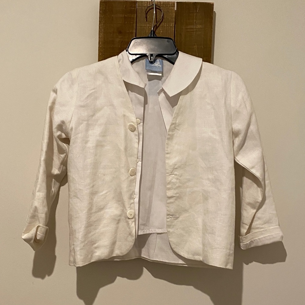 Classic White Kids long Sleeve Blazer with white button up shirt and shorts